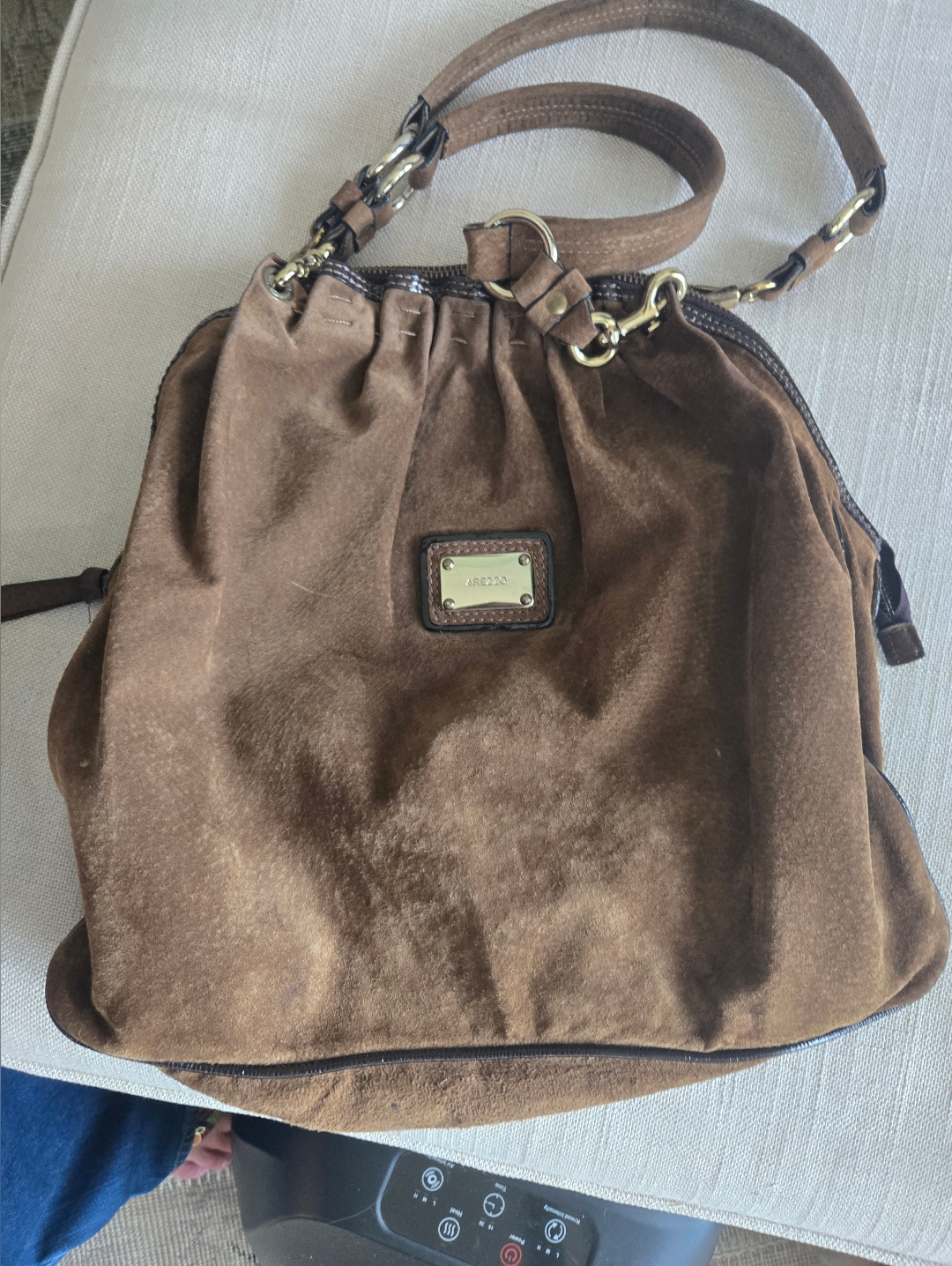Euc Brazilian Designer Arezzo Suede Leather Satchel Brown Hobo Purse